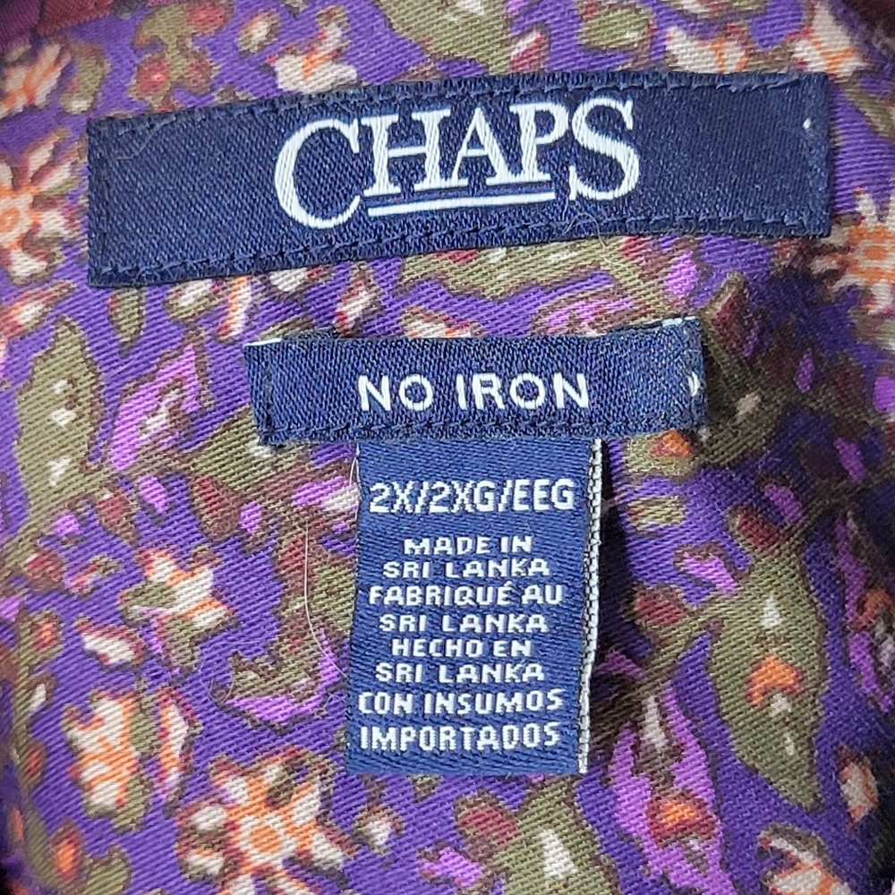 Womans Chaps No Iron Floral Long Sleeve 100% Cotton Button Front Purple Size 2XL - Picture 10 of 11